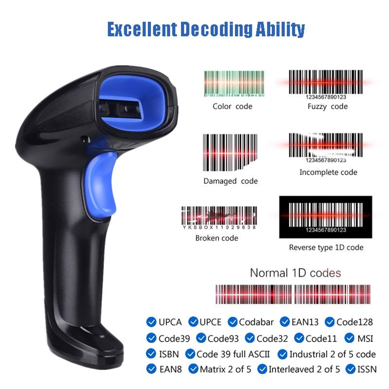 RS1100 Wireless Wired Barcode  - Wireless Barcode Scanner 2D Qr Laser recension och pris